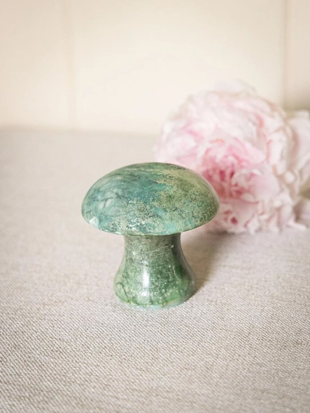 Vintage Blue Green Alabaster Stone Mushroom Figurine